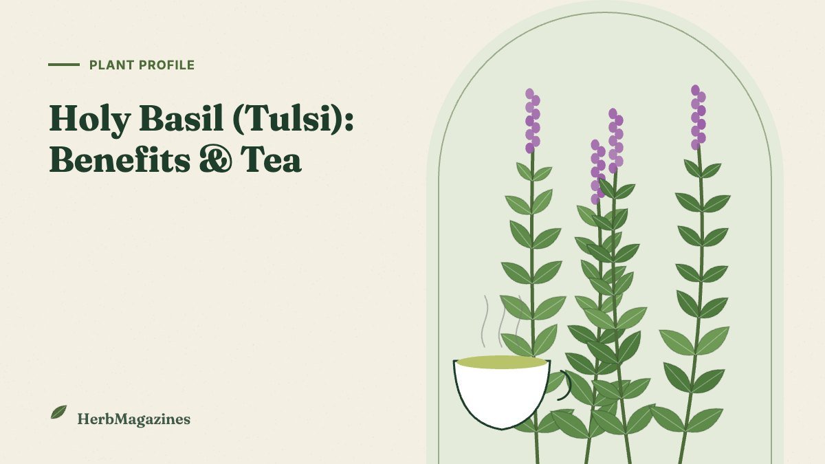 Holy Basil (Tulsi): Benefits, Tea and How It Differs From Sweet Basil – HerbMagazines botanical illustration